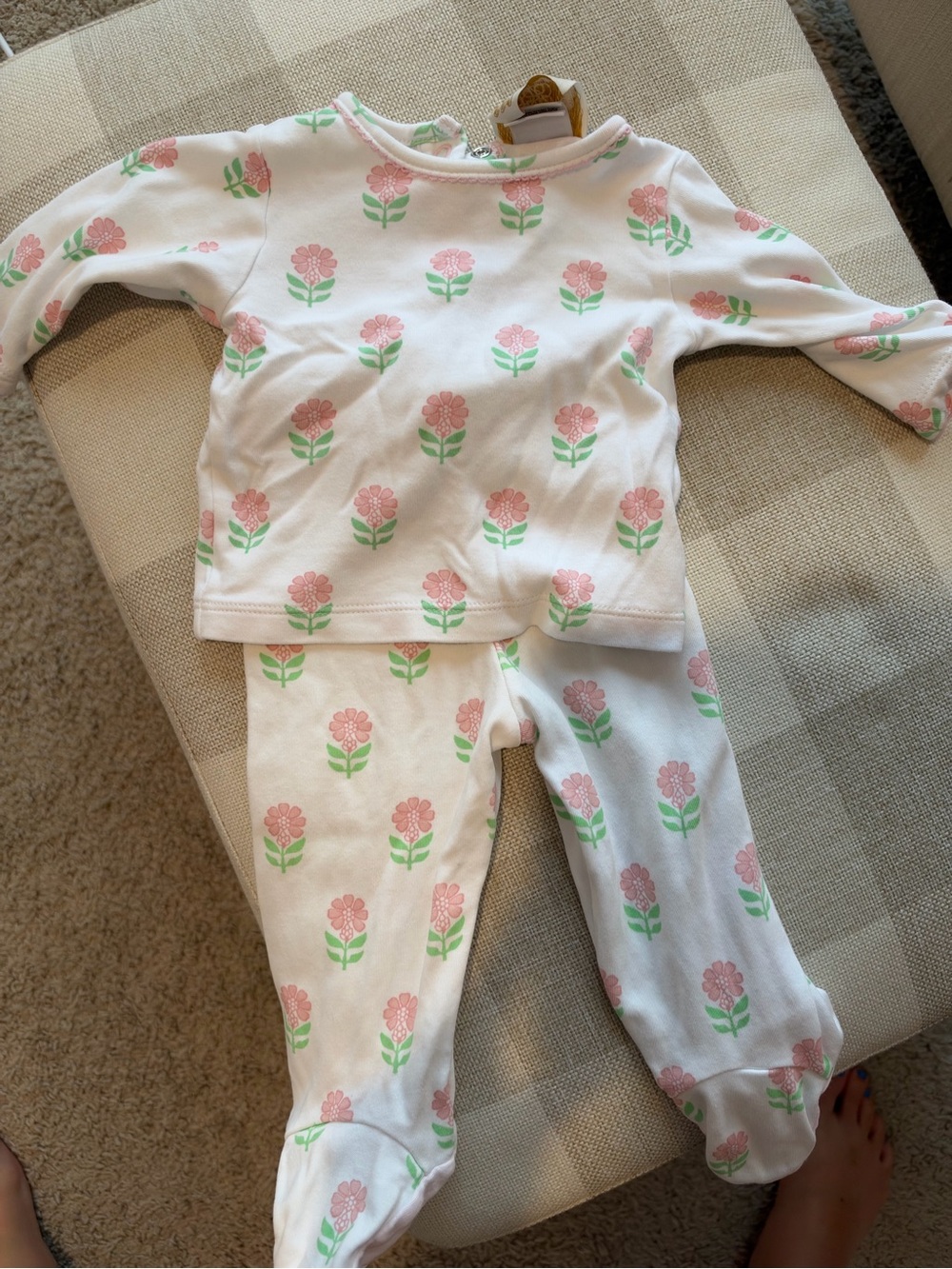 The Beaufort Bonnet Company Pink & Green Floral Footed Pajama Set